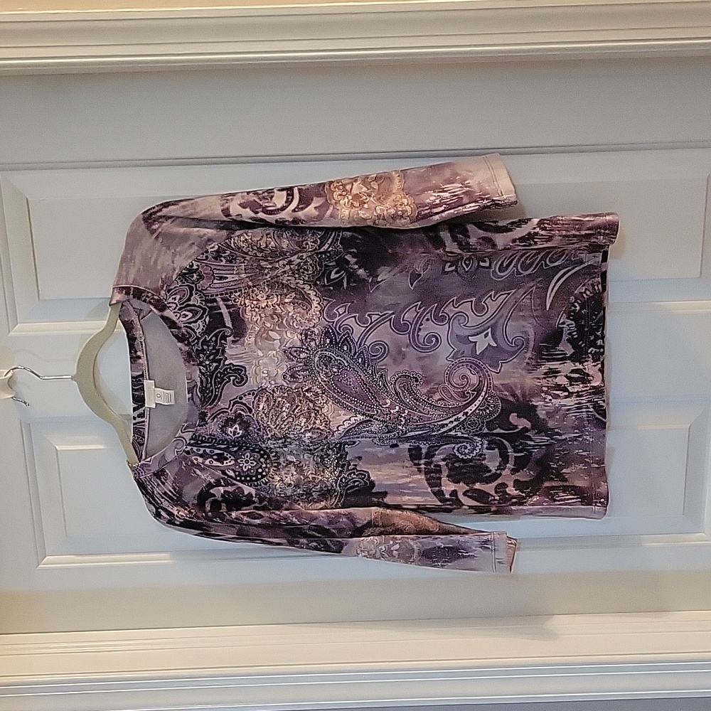 Chicos purple sparkle print 3/4 sleeve top small